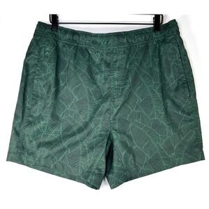 Mack Weldon Swim Shorts Men XL Green Tropical Leaf Print Performance Zip Pockets